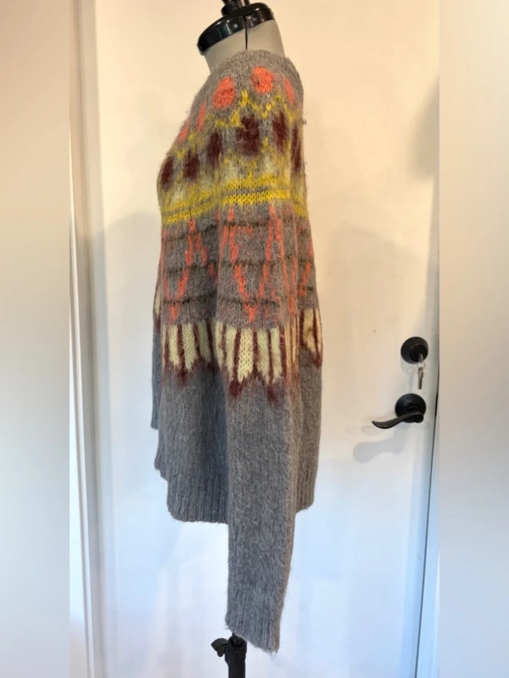 SAMSOE Samsoe Alpaca Fair Isle Sweater, oversized, grey-yellow, S, GUC - Picture 4 of 13